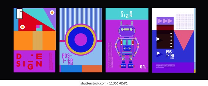 Abstract colorful collage poster design template. Cool geometric and fluid cover design. Blue, yellow, red, orange, pink and green. Vector banner poster template in Eps10.
