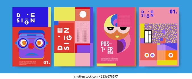 Abstract colorful collage poster design template. Cool geometric and fluid cover design. Blue, yellow, red, orange, pink and green. Vector banner poster template in Eps10.
