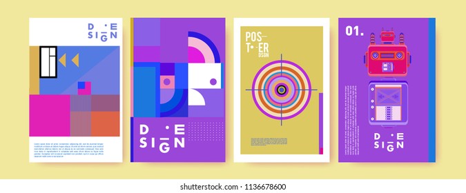 Abstract colorful collage poster design template. Cool geometric and fluid cover design. Blue, yellow, red, orange, pink and green. Vector banner poster template in Eps10.
