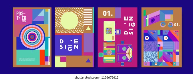 Abstract colorful collage poster design template. Cool geometric and fluid cover design. Blue, yellow, red, orange, pink and green. Vector banner poster template in Eps10.
