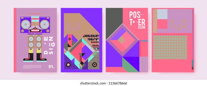 Abstract colorful collage poster design template. Cool geometric and fluid cover design. Blue, yellow, red, orange, pink and green. Vector banner poster template in Eps10.
