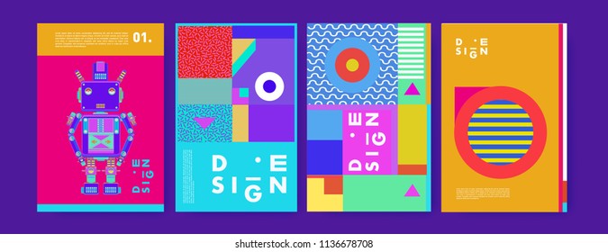 Abstract colorful collage poster design template. Cool geometric and fluid cover design. Blue, yellow, red, orange, pink and green. Vector banner poster template in Eps10.
