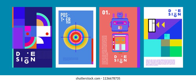 Abstract colorful collage poster design template. Cool geometric and fluid cover design. Blue, yellow, red, orange, pink and green. Vector banner poster template in Eps10.
