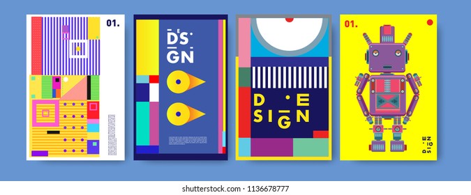 Abstract colorful collage poster design template. Cool geometric and fluid cover design. Blue, yellow, red, orange, pink and green. Vector banner poster template in Eps10.
