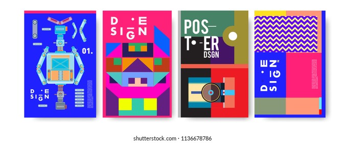 Abstract colorful collage poster design template. Cool geometric and fluid cover design. Blue, yellow, red, orange, pink and green. Vector banner poster template in Eps10.
