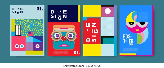 Abstract colorful collage poster design template. Cool geometric and fluid cover design. Blue, yellow, red, orange, pink and green. Vector banner poster template in Eps10.
