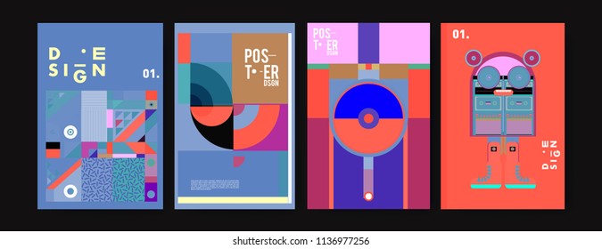 Abstract colorful collage poster design template. Cool geometric and fluid cover design. Blue, yellow, red, orange, pink and green. Vector banner poster template in Eps10.
