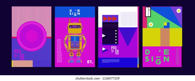 Abstract colorful collage poster design template. Cool geometric and fluid cover design. Blue, yellow, red, orange, pink and green. Vector banner poster template in Eps10.
