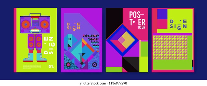 Abstract colorful collage poster design template. Cool geometric and fluid cover design. Blue, yellow, red, orange, pink and green. Vector banner poster template in Eps10.
