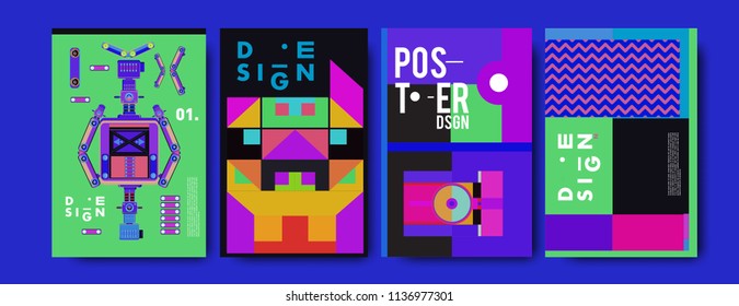 Abstract colorful collage poster design template. Cool geometric and fluid cover design. Blue, yellow, red, orange, pink and green. Vector banner poster template in Eps10.

