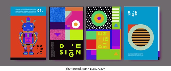 Abstract colorful collage poster design template. Cool geometric and fluid cover design. Blue, yellow, red, orange, pink and green. Vector banner poster template in Eps10.
