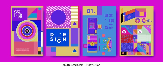Abstract colorful collage poster design template. Cool geometric and fluid cover design. Blue, yellow, red, orange, pink and green. Vector banner poster template in Eps10.
