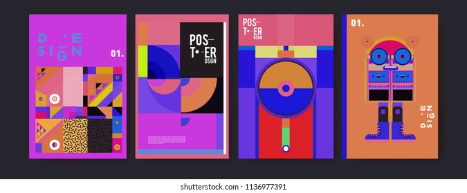 Abstract colorful collage poster design template. Cool geometric and fluid cover design. Blue, yellow, red, orange, pink and green. Vector banner poster template in Eps10.
