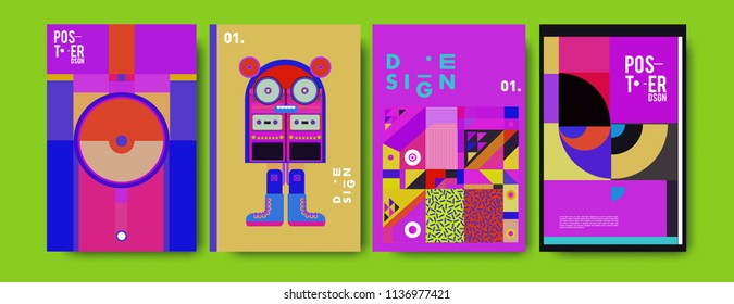 Abstract colorful collage poster design template. Cool geometric and fluid cover design. Blue, yellow, red, orange, pink and green. Vector banner poster template in Eps10.
