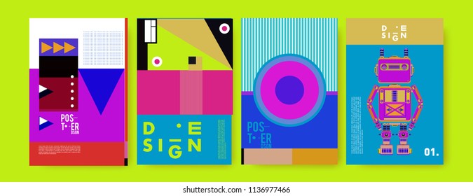 Abstract colorful collage poster design template. Cool geometric and fluid cover design. Blue, yellow, red, orange, pink and green. Vector banner poster template in Eps10.
