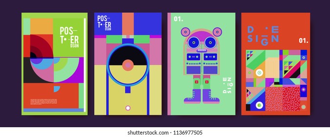 Abstract colorful collage poster design template. Cool geometric and fluid cover design. Blue, yellow, red, orange, pink and green. Vector banner poster template in Eps10.
