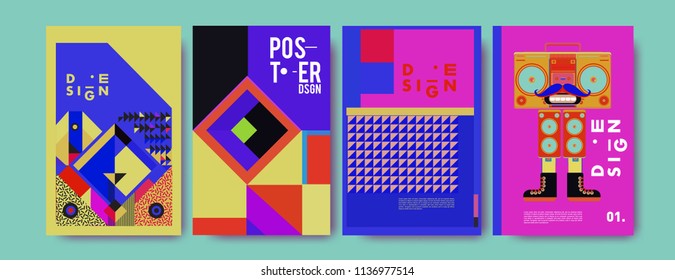 Abstract colorful collage poster design template. Cool geometric and fluid cover design. Blue, yellow, red, orange, pink and green. Vector banner poster template in Eps10.
