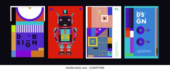 Abstract colorful collage poster design template. Cool geometric and fluid cover design. Blue, yellow, red, orange, pink and green. Vector banner poster template in Eps10.