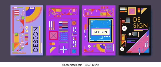 Abstract colorful collage poster design template. Cool geometric and retro cover design. Blue, yellow, red, orange, pink and green background. Vector banner poster template in Eps10. 