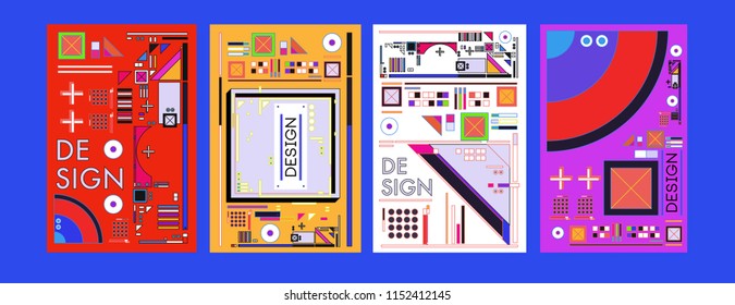 Abstract colorful collage poster design template. Cool geometric and retro cover design. Blue, yellow, red, orange, pink and green background. Vector banner poster template in Eps10. 