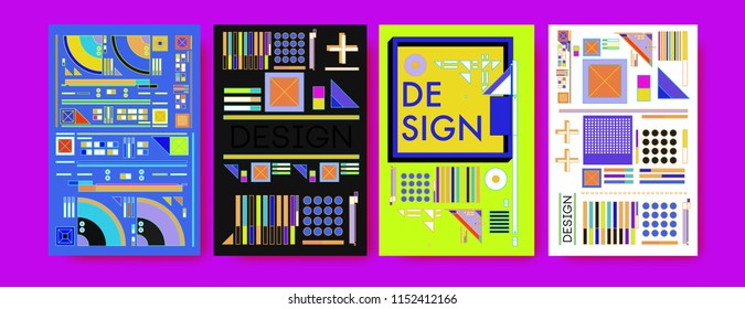 Abstract colorful collage poster design template. Cool geometric and retro cover design. Blue, yellow, red, orange, pink and green background. Vector banner poster template in Eps10. 