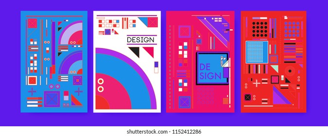 Abstract colorful collage poster design template. Cool geometric and retro cover design. Blue, yellow, red, orange, pink and green background. Vector banner poster template in Eps10. 