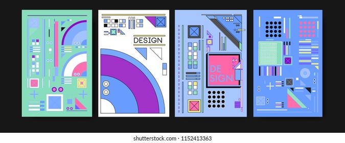 Abstract colorful collage poster design template. Cool geometric and retro cover design. Blue, yellow, red, orange, pink and green background. Vector banner poster template in Eps10. 
