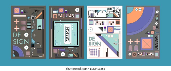 Abstract colorful collage poster design template. Cool geometric and retro cover design. Blue, yellow, red, orange, pink and green background. Vector banner poster template in Eps10. 

