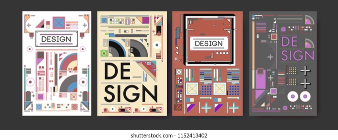 Abstract colorful collage poster design template. Cool geometric and retro cover design. Blue, yellow, red, orange, pink and green background. Vector banner poster template in Eps10. 
