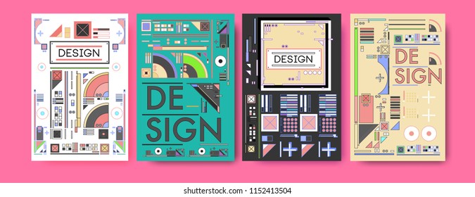 Abstract colorful collage poster design template. Cool geometric and retro cover design. Blue, yellow, red, orange, pink and green background. Vector banner poster template in Eps10. 
