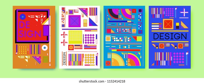 Abstract colorful collage poster design template. Cool geometric and retro cover design. Blue, yellow, red, orange, pink and green background. Vector banner poster template in Eps10. 
