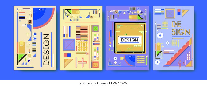 Abstract colorful collage poster design template. Cool geometric and retro cover design. Blue, yellow, red, orange, pink and green background. Vector banner poster template in Eps10. 
