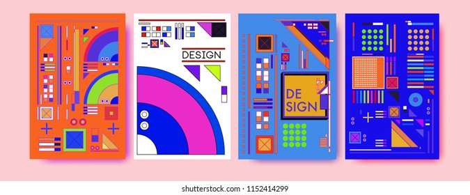 Abstract colorful collage poster design template. Cool geometric and retro cover design. Blue, yellow, red, orange, pink and green background. Vector banner poster template in Eps10. 
