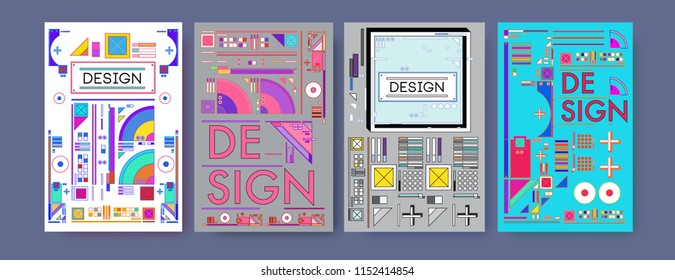 Abstract colorful collage poster design template. Cool geometric and retro cover design. Blue, yellow, red, orange, pink and green background. Vector banner poster template in Eps10. 
