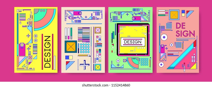 Abstract colorful collage poster design template. Cool geometric and retro cover design. Blue, yellow, red, orange, pink and green background. Vector banner poster template in Eps10. 
