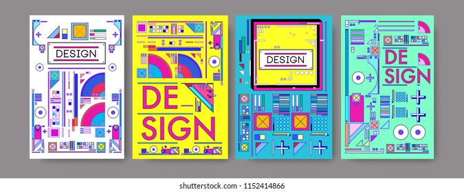 Abstract colorful collage poster design template. Cool geometric and retro cover design. Blue, yellow, red, orange, pink and green background. Vector banner poster template in Eps10. 
