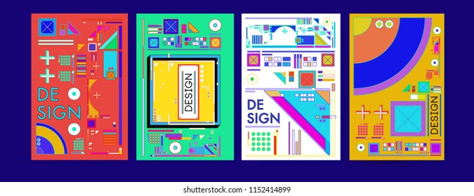 Abstract colorful collage poster design template. Cool geometric and retro cover design. Blue, yellow, red, orange, pink and green background. Vector banner poster template in Eps10. 
