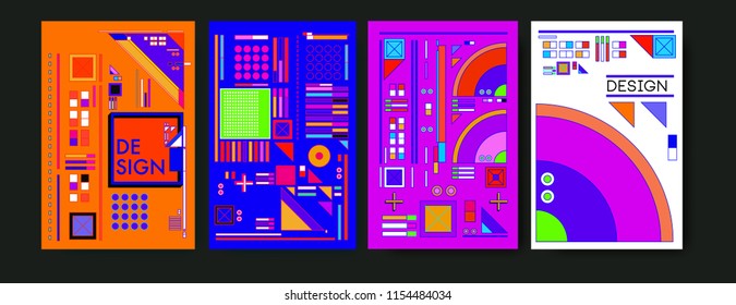 Abstract colorful collage poster design template. Cool geometric and retro background cover design.