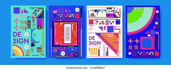 Abstract colorful collage poster design template. Cool geometric and retro background cover design.