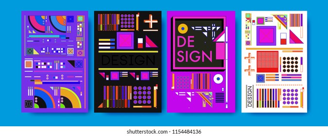 Abstract colorful collage poster design template. Cool geometric and retro background cover design.