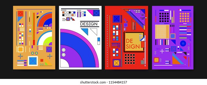 Abstract colorful collage poster design template. Cool geometric and retro background cover design.