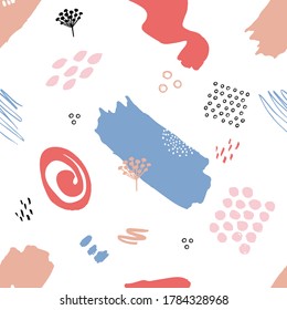 Abstract colorful collage seamless pattern. Hand drawn background for card, flyer and invitation design. Vector illustration. Pattern with scribbles and brush texture.