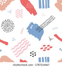 Abstract colorful collage seamless pattern. Hand drawn background for card, flyer and invitation design. Vector illustration. Pattern with scribbles and brush texture.