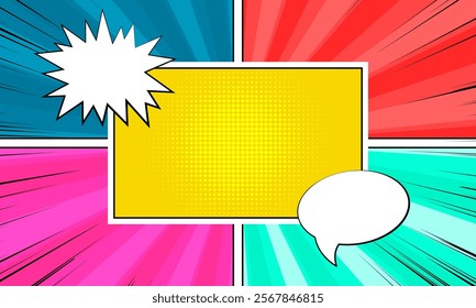 abstract colorful comic background with speech bubble