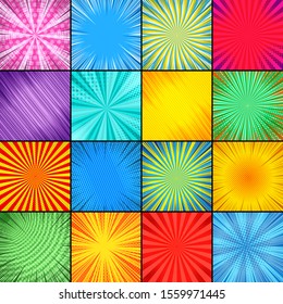 Abstract colorful comic backgrounds composition with different humor effects. Vector illustration