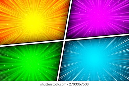 Abstractas Plantilla de Vector de fondo de página de cómic colorida.