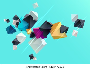 Composição colorida abstrata com pirâmides 3D