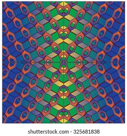 Abstract colorful composition of hexagons of geometric shapes