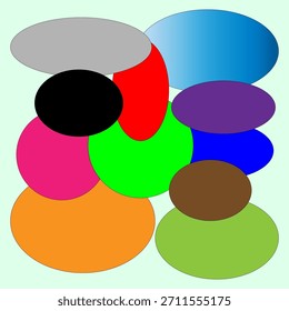 Abstractas composición colorida. Superposición de Formas circulares. Obra de Vector brillante. Fondo verde claro.