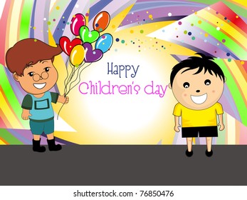 abstract colorful concept background with cute boy holding balloons